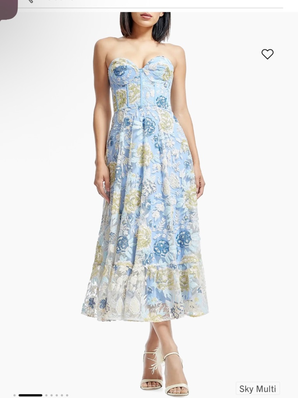 Dress the Population Blue and Cream Strapless Floral Midi Dress